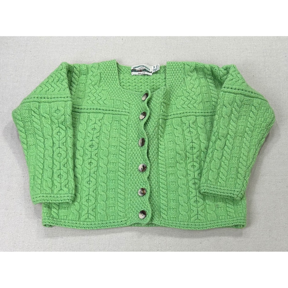 Vintage Aran Crafts Ireland Women's Medium 100% Merino Wool Cable Knit Cardigan